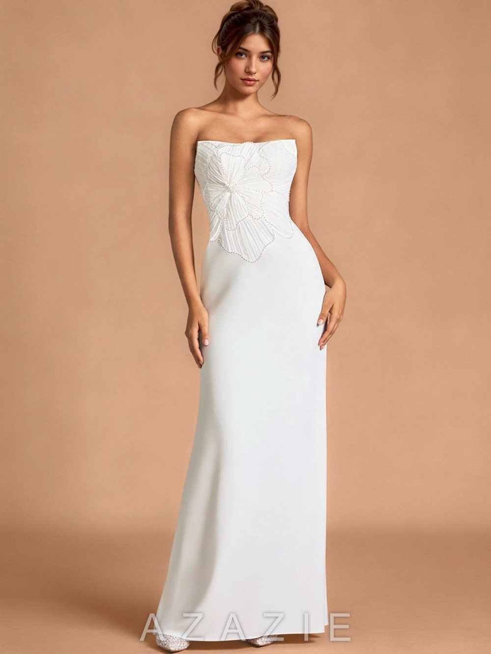 Azazie White Strapless Floral Decal Dress